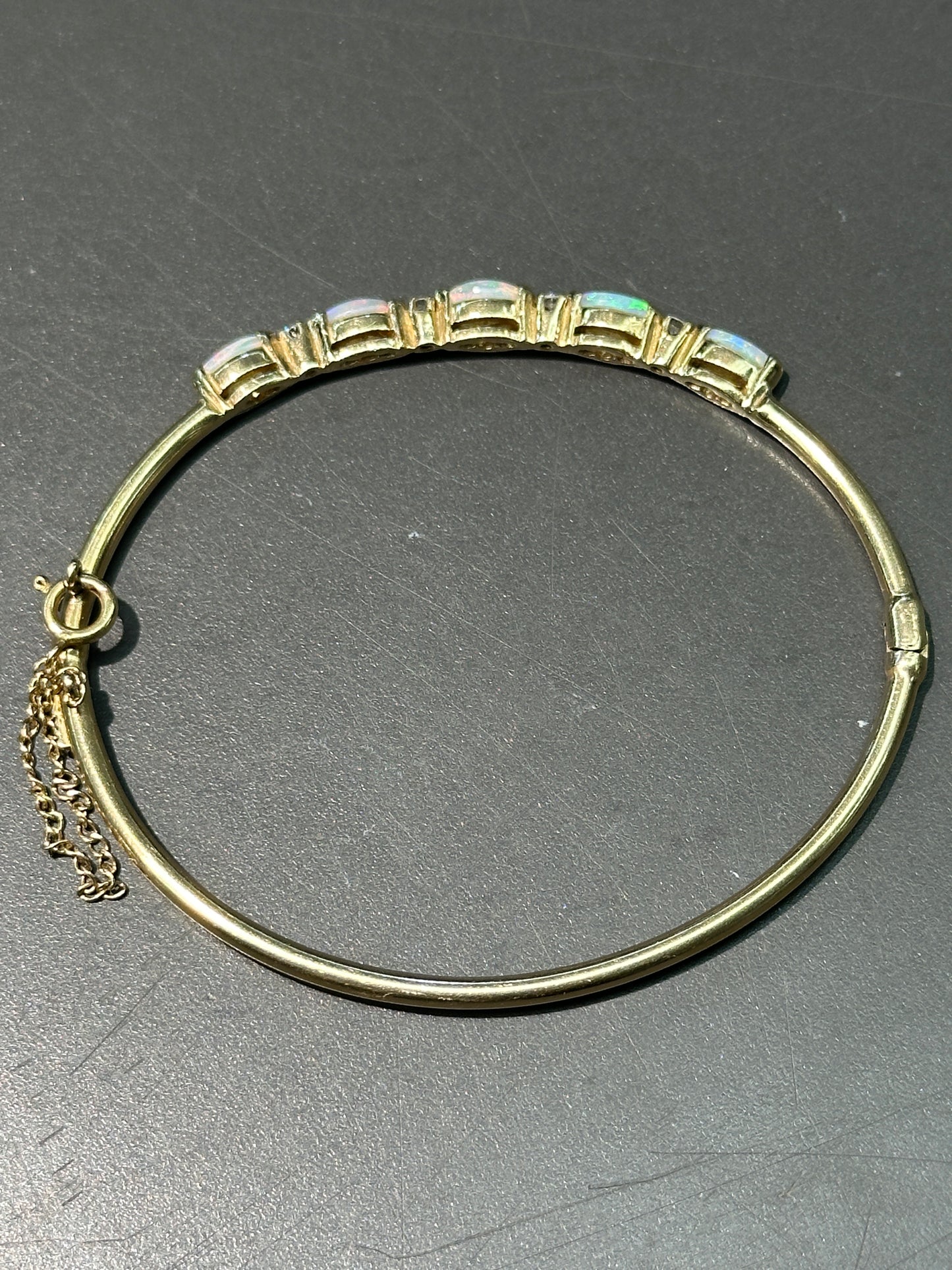 复古 14K 金蛋白石钻石手链