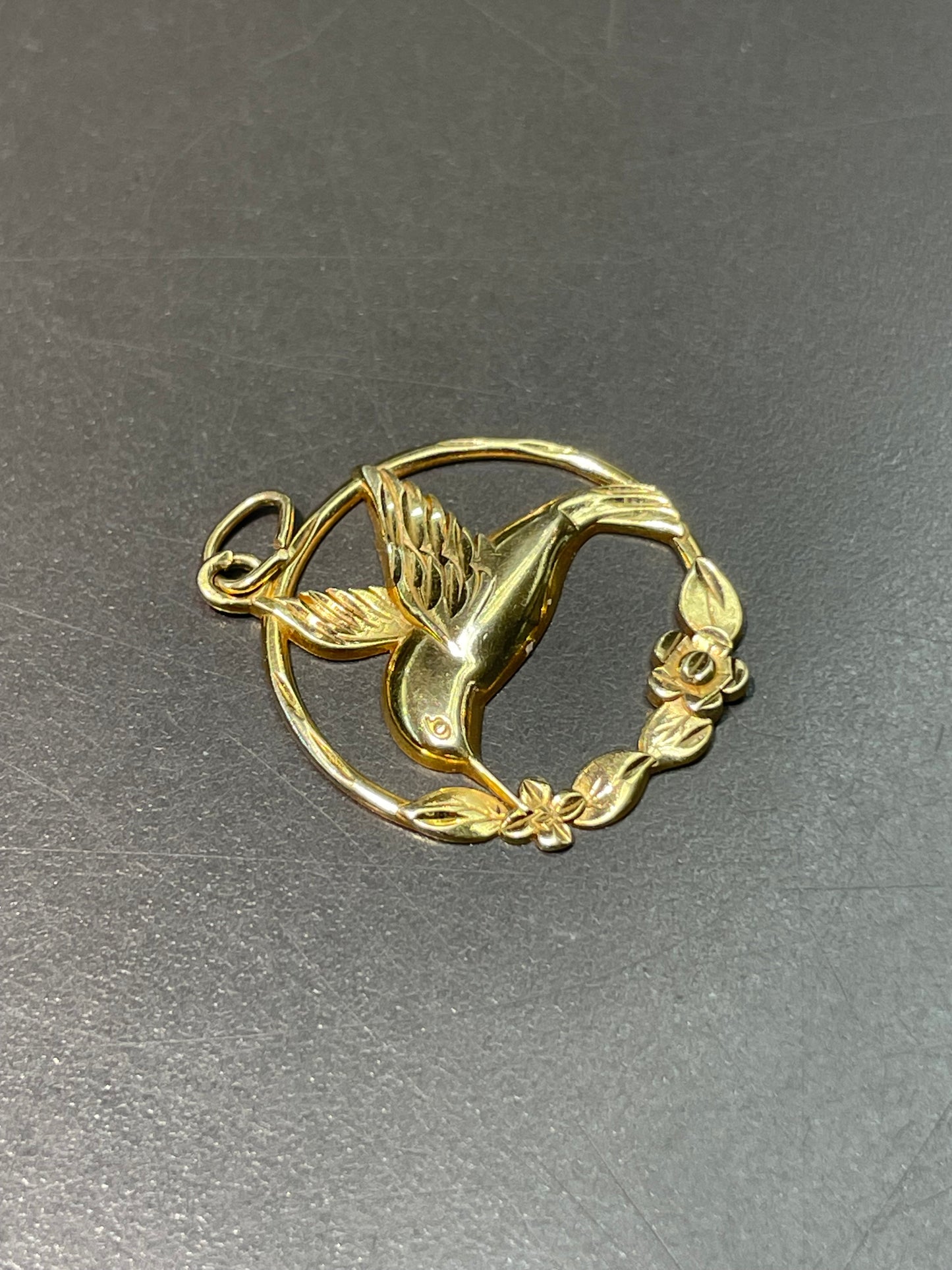 14K Yellow Gold Humming Bird Charm Pendant