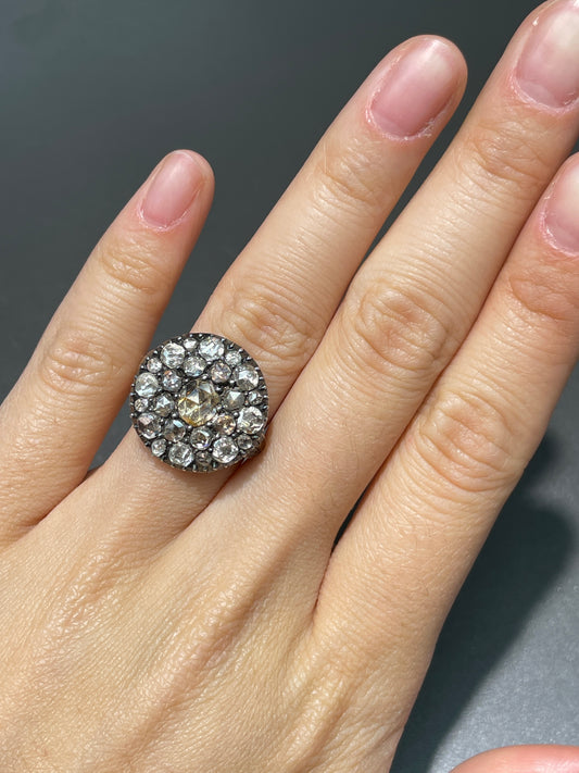 Antique Georgian 18K Gold Topped Silver Rose Cut Diamond Cluster Ring
