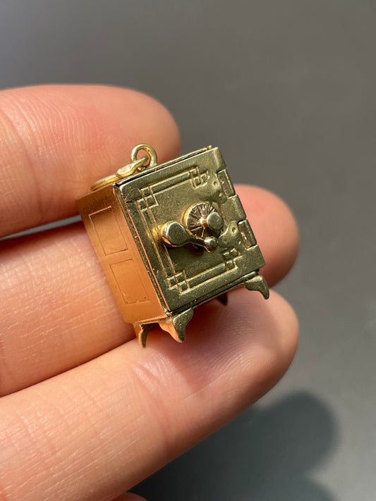 Vintage 14K Yellow Gold Articulating Safe Charm Pendant