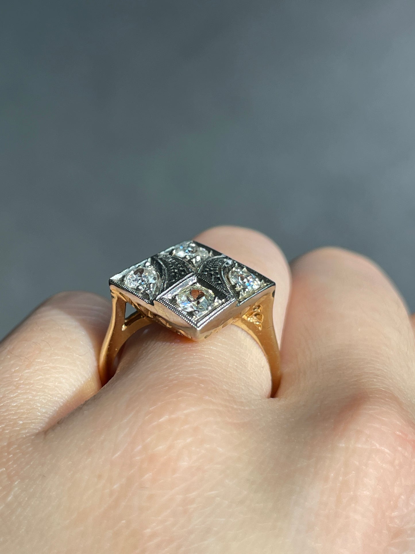 Art Deco 14K Two-Tone Gold 0.80 CTW Diamond Filigree Cocktail Ring