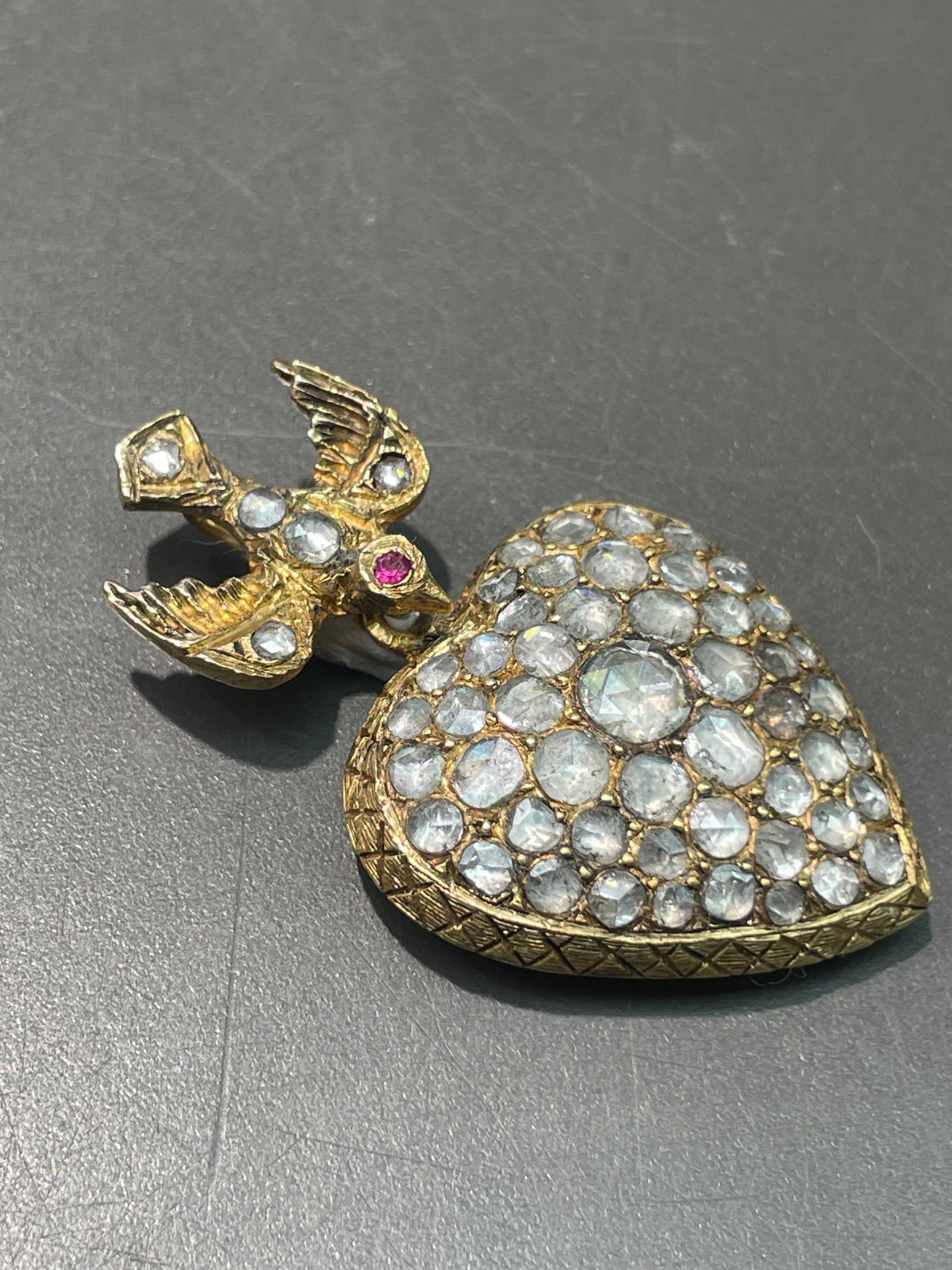 Antique 14K Yellow Gold 4.0 CTW Rose Cut Diamond St. Esprit Heart Pendant