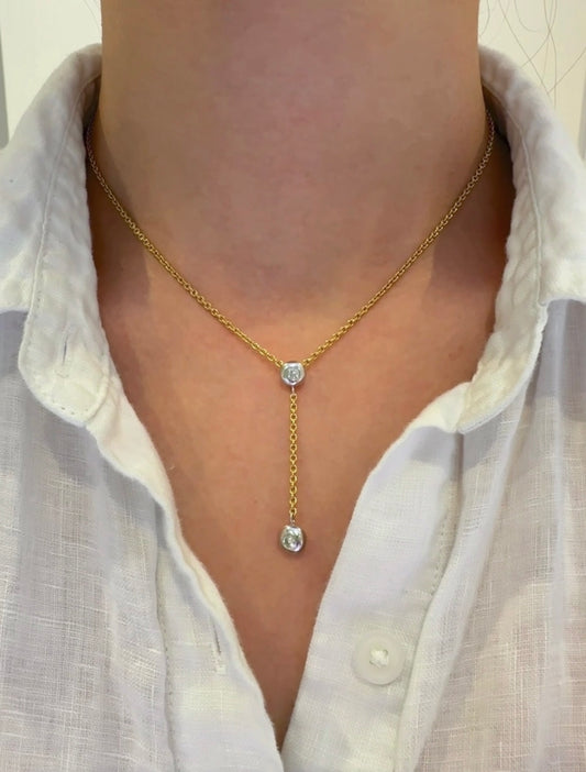 18K Yellow Gold 0.45 CTW Diamond Bezel Lariat Necklace