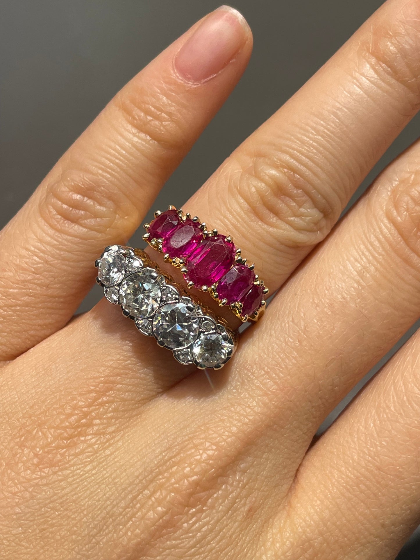 Antique 18K Yellow Gold 2.59 CTW Burmese Five Stone Ruby Ring