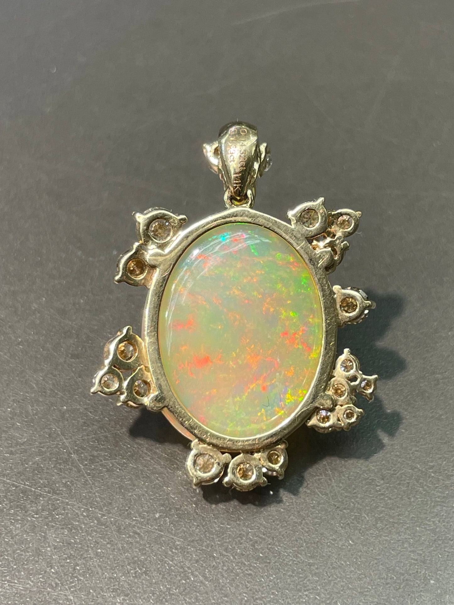 14K Yellow Gold 14.2 CTW Opal Diamond Pendant