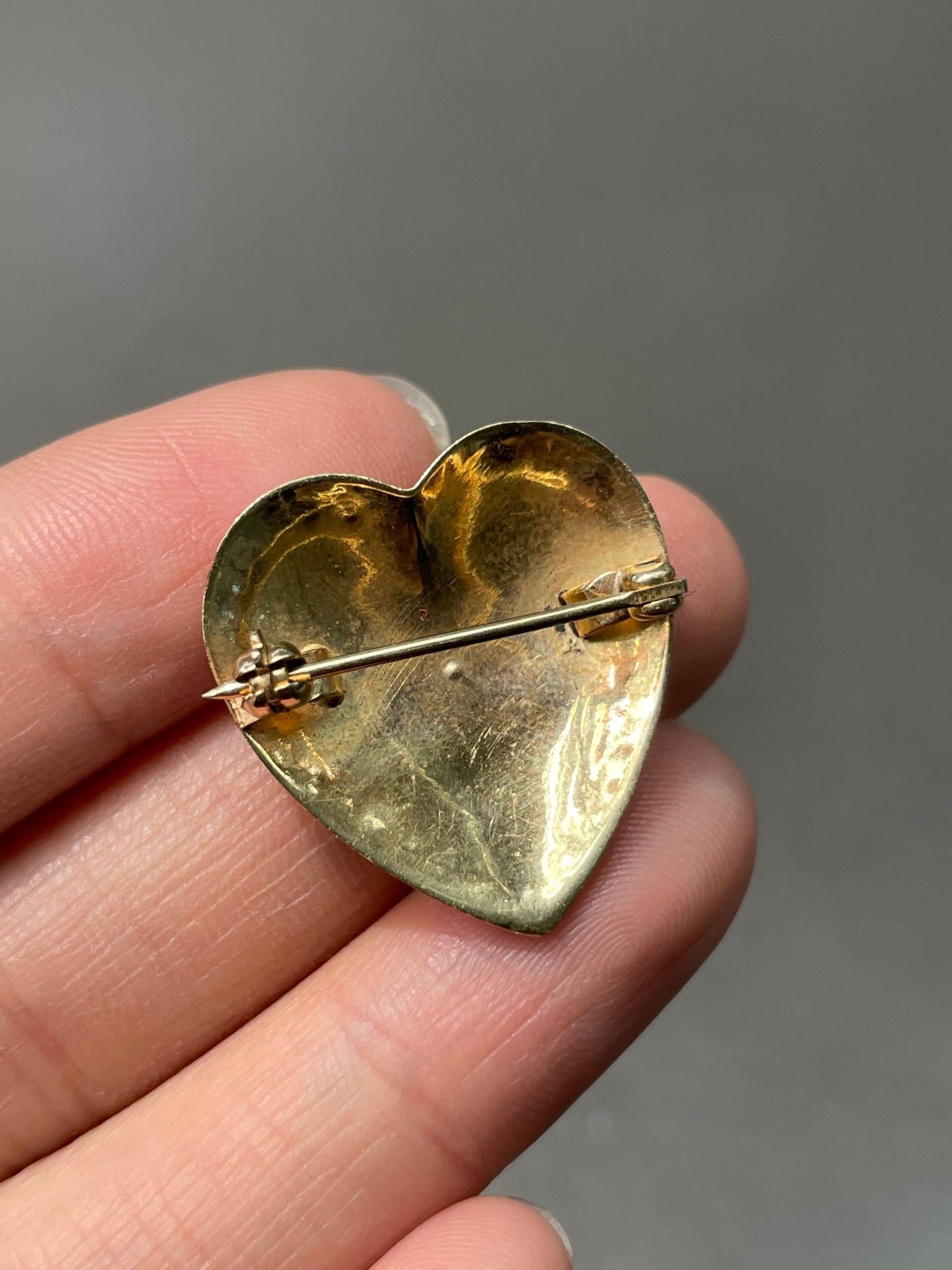 Vintage 14K Yellow Gold Pavé Seed Pearl Heart Brooch