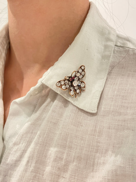 Antique 14K Gold Diamond 4.41 CTW Butterfly Brooch