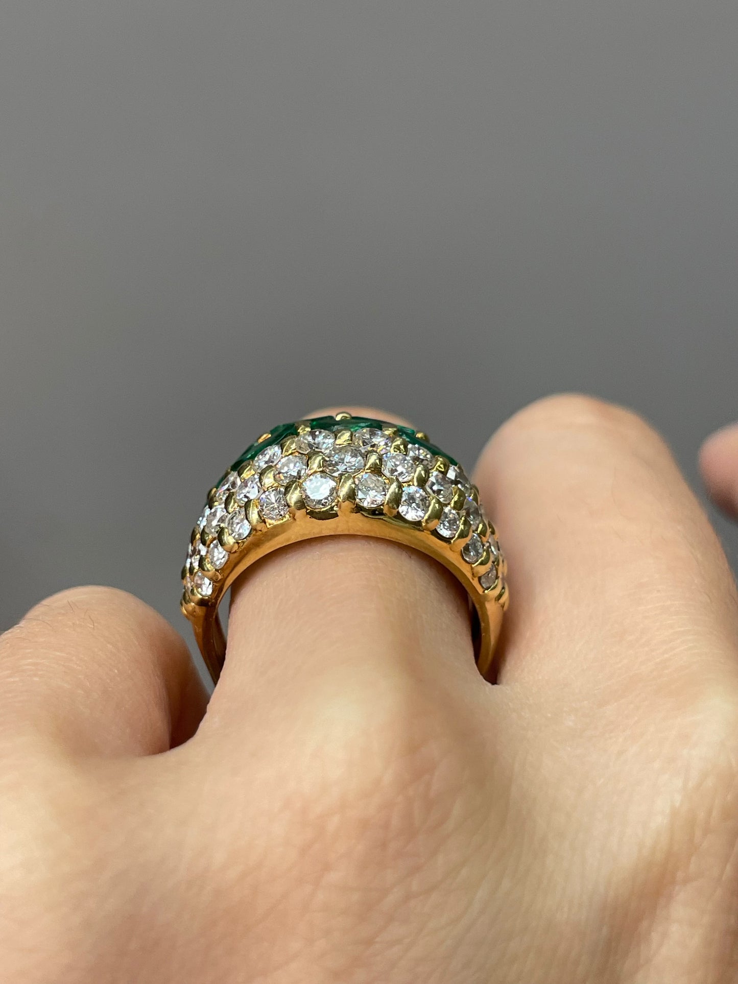 Vintage 18K Yellow Gold 1.57 CTW Diamond Emerald Bombé Ring