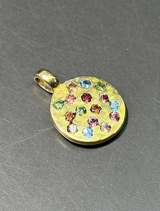 18K Gold Scattered Gemstone Pendant