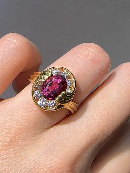 Krementz 18K Yellow Gold 3.06 CTW Tourmaline Diamond Halo Ring