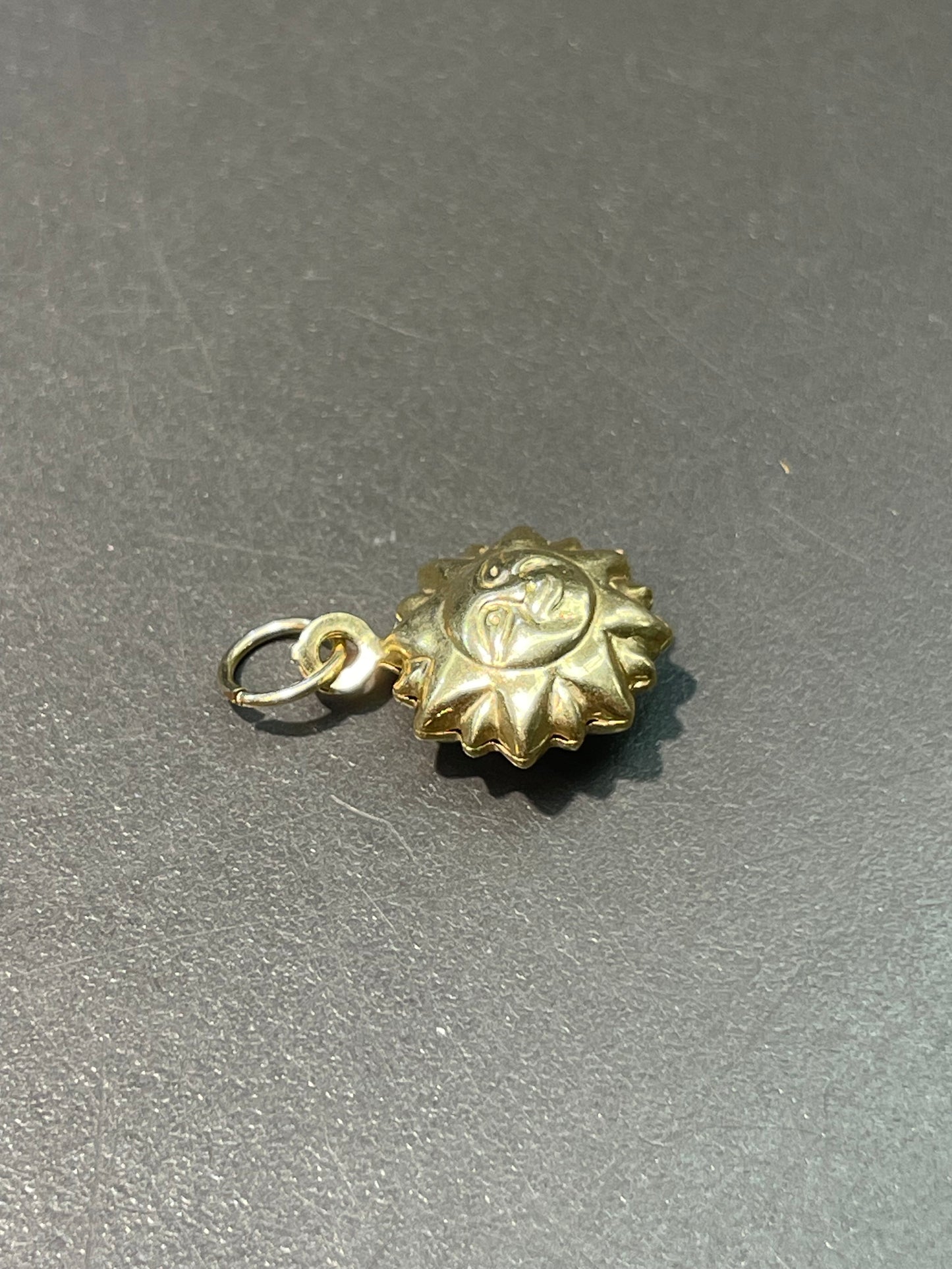 Vintage 14K Yellow Gold Puffy Sun Man Face Charm Pendant
