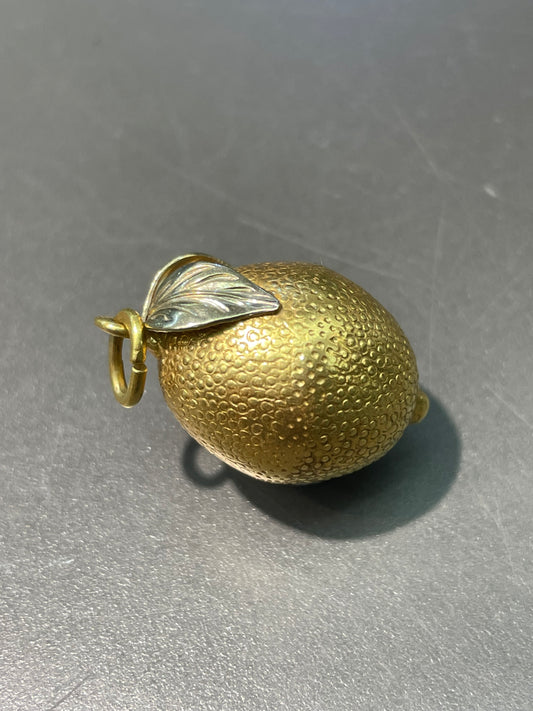 Vintage 18K Bi-Tone Gold Large Lemon Pendant