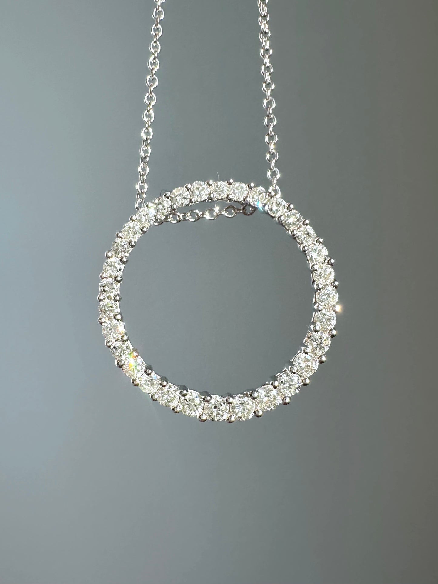 14K White Gold 0.85 CTW Diamond Open Circle Pendant
