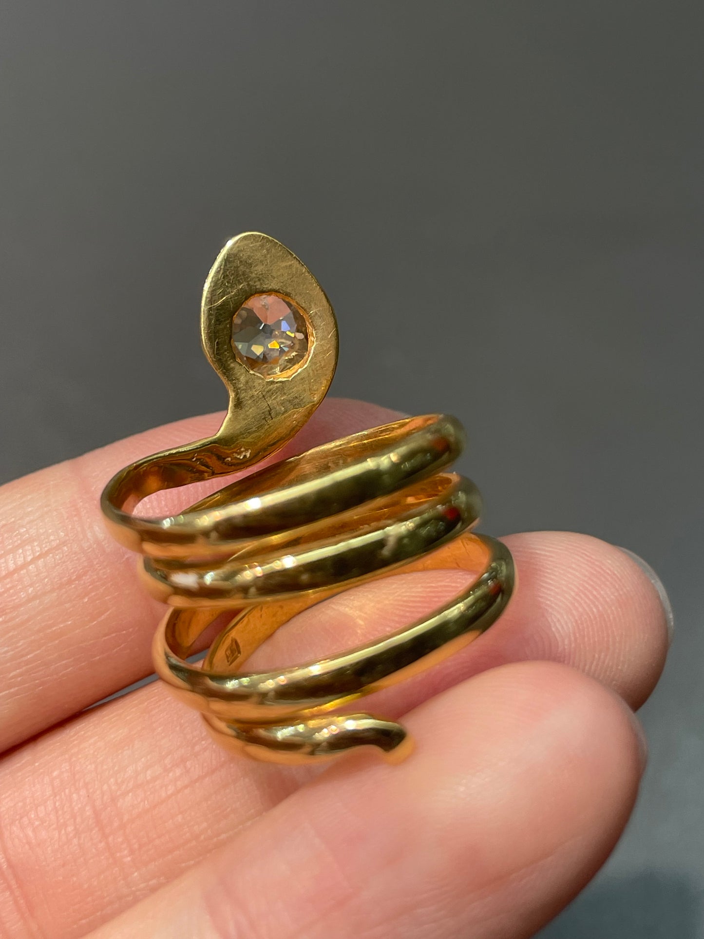 Antique Austro Hungarian 14K Gold 1.08 CTW Diamond Coiled Snake Ring
