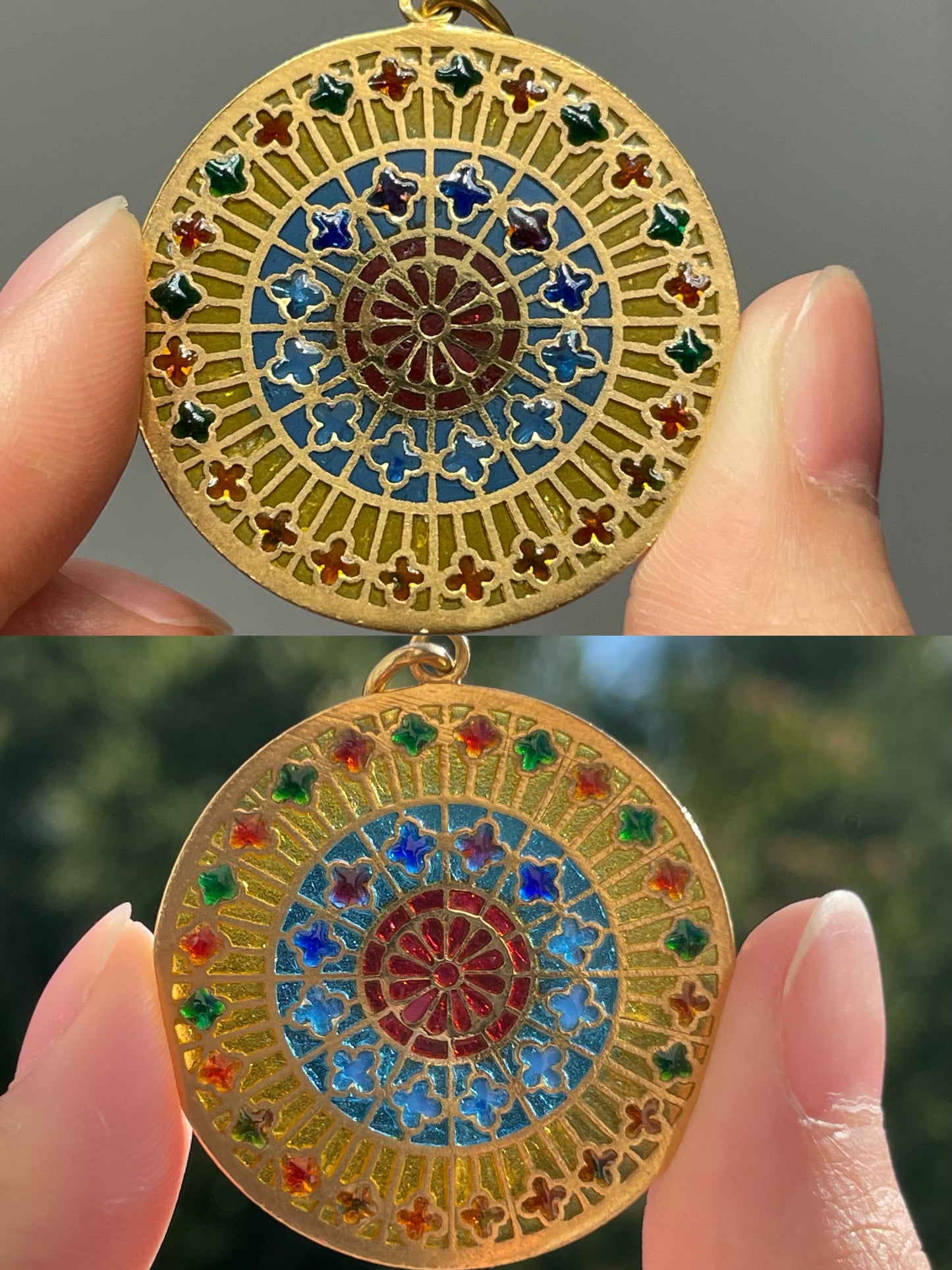 Vintage French 18K Gold Plique-á-Jour Pendant