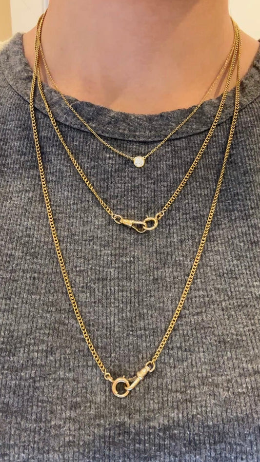 Vintage 14K Yellow Gold Curb Link Watch Chain Necklace 24.5 inch