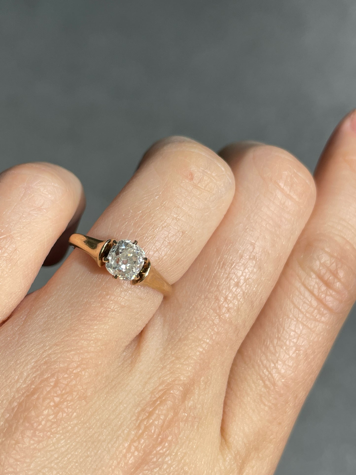 Antique 14K Gold 0.92 CTW Old Cushion Cut Diamond Ring
