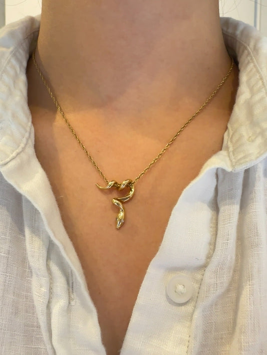 14K Gold Coiled Snake Pendant Necklace