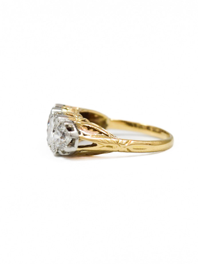 Antique 18K Yellow Gold Topped Platinum 2.62 CTW Four Stone Diamond Ring