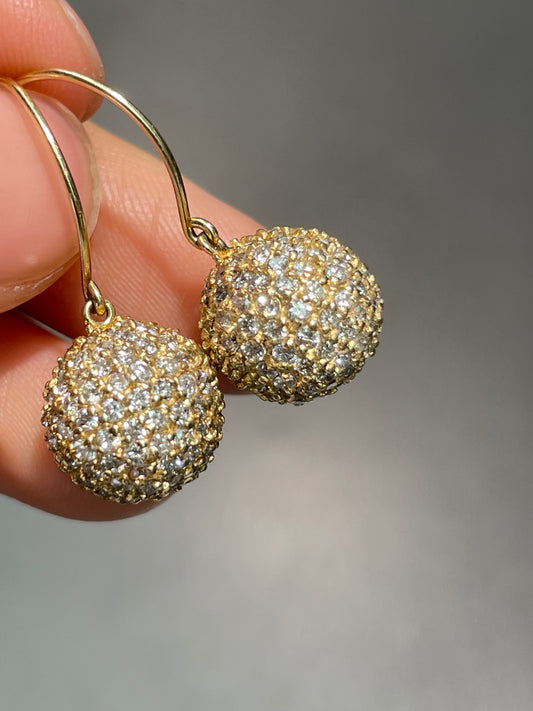 14K Gold 2.52 CTW Diamond Pave Ball Dangle Earring