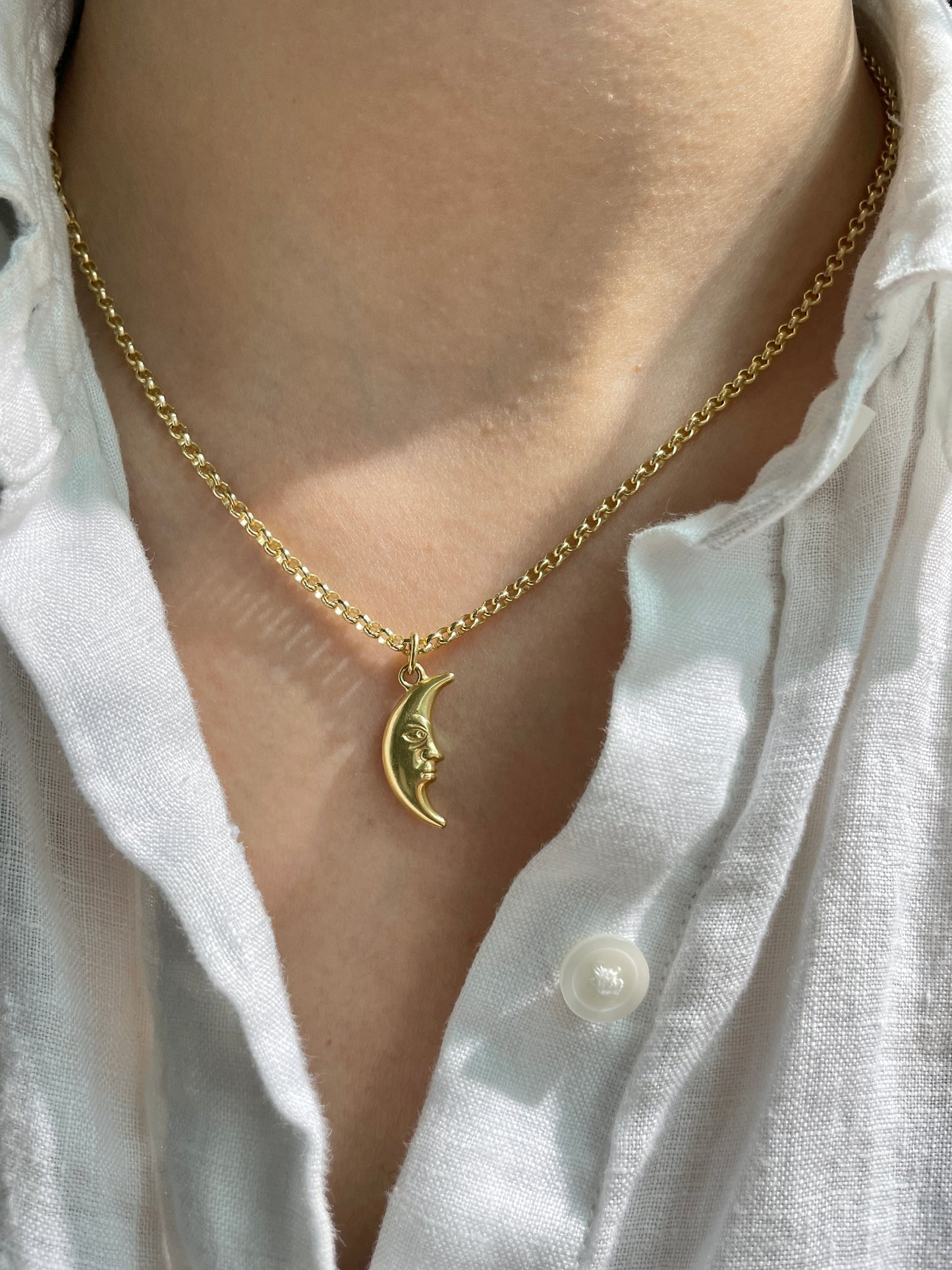 Vintage 14K Gold Puffy Crescent Moon Face Charm