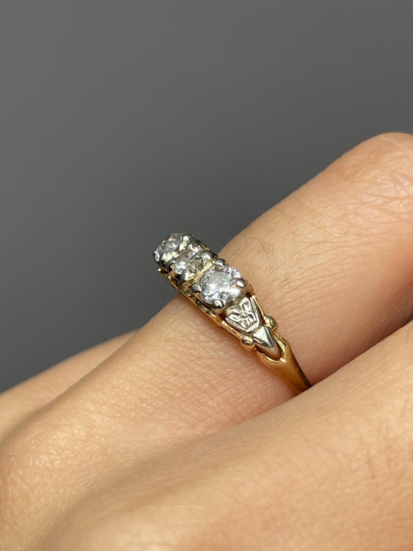 Antique 14K Bi-Tone Gold 0.65 CTW Three Stone Ring