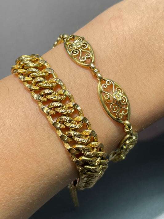 Antique French 18K Yellow Gold Repoussé Chain Bracelet