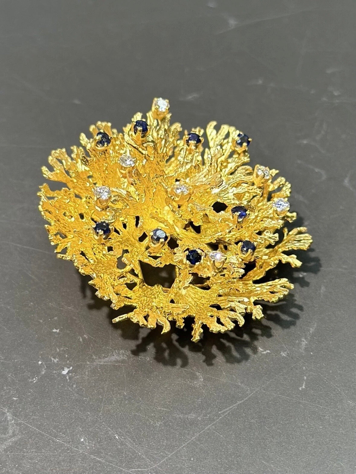 Tiffany & Co. 18K Gold Sapphire and Diamond Coral Reef Brooch