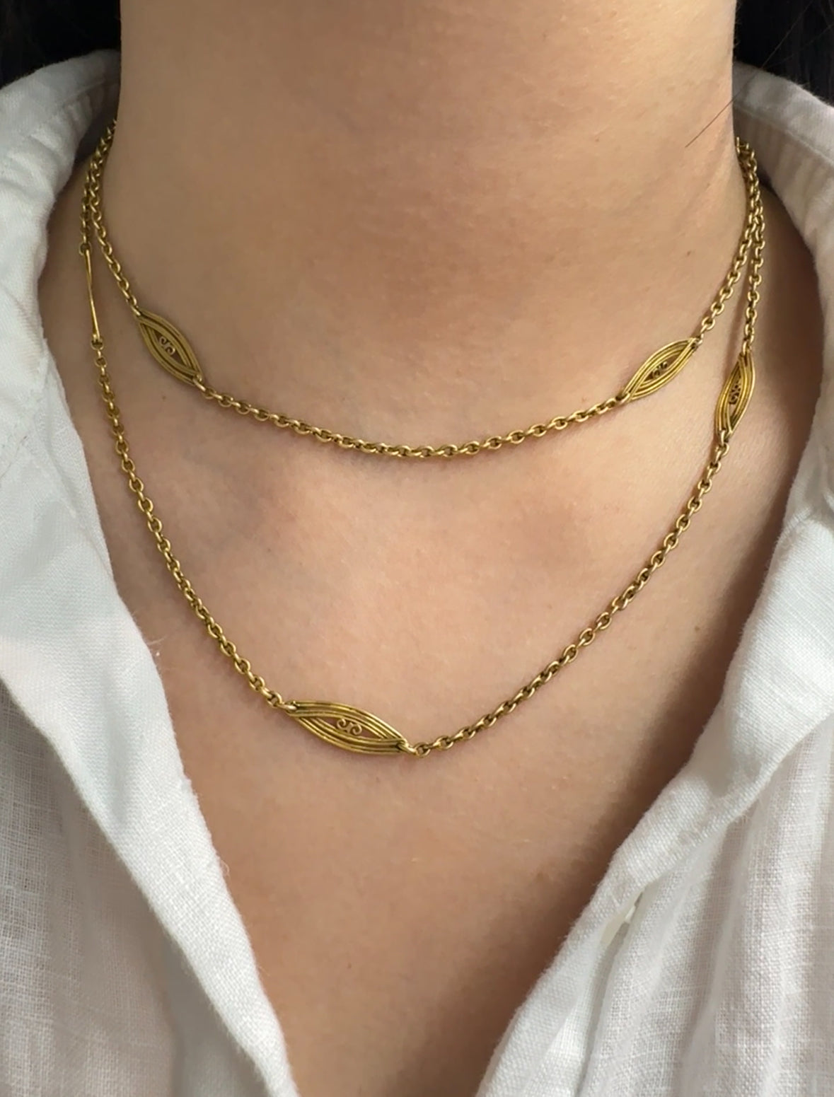 Antique 21K Yellow Gold Filigree Chain Necklace