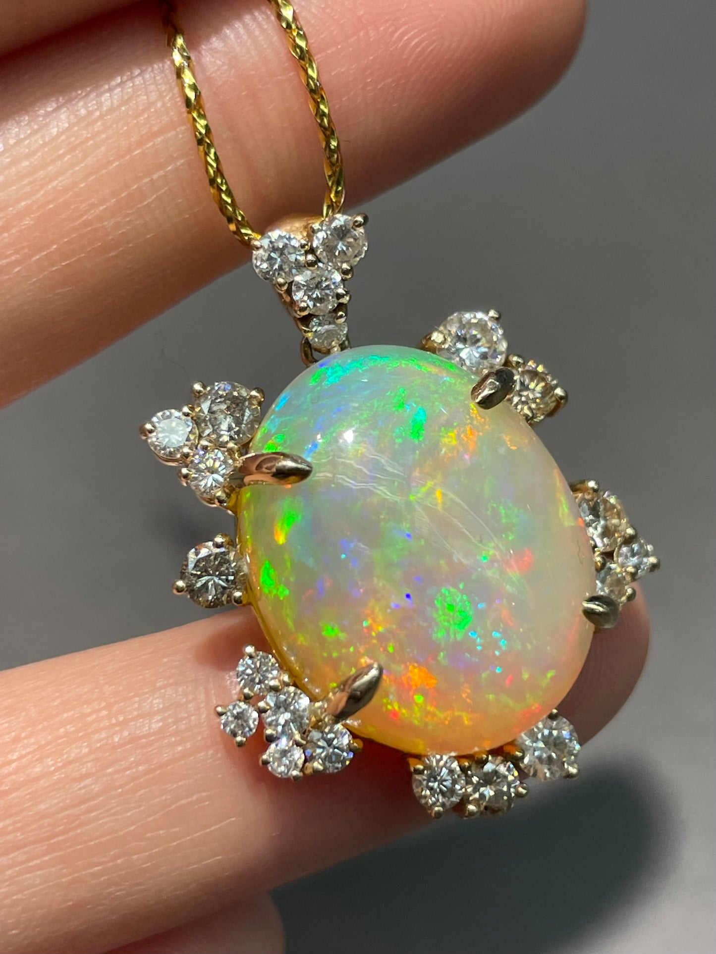 14K Yellow Gold 14.2 CTW Opal Diamond Pendant