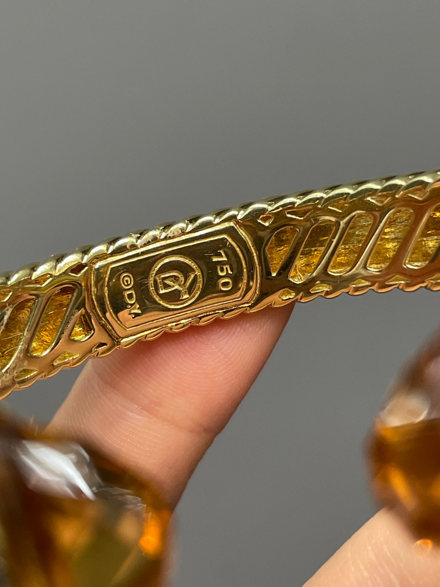 David Yurman 18K Gold Citrine Diamond Bypass Bangle Bracelet