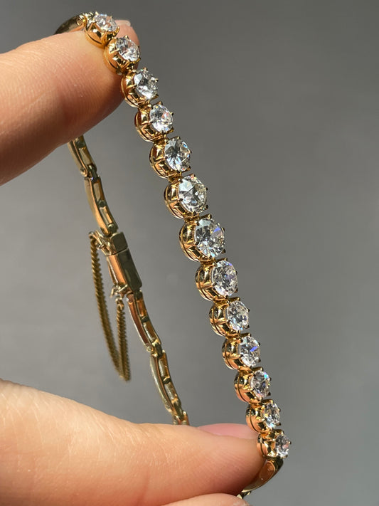 Edwardian 18K Yellow Gold 3.65 CTW Old European Cut Diamond Line Bracelet
