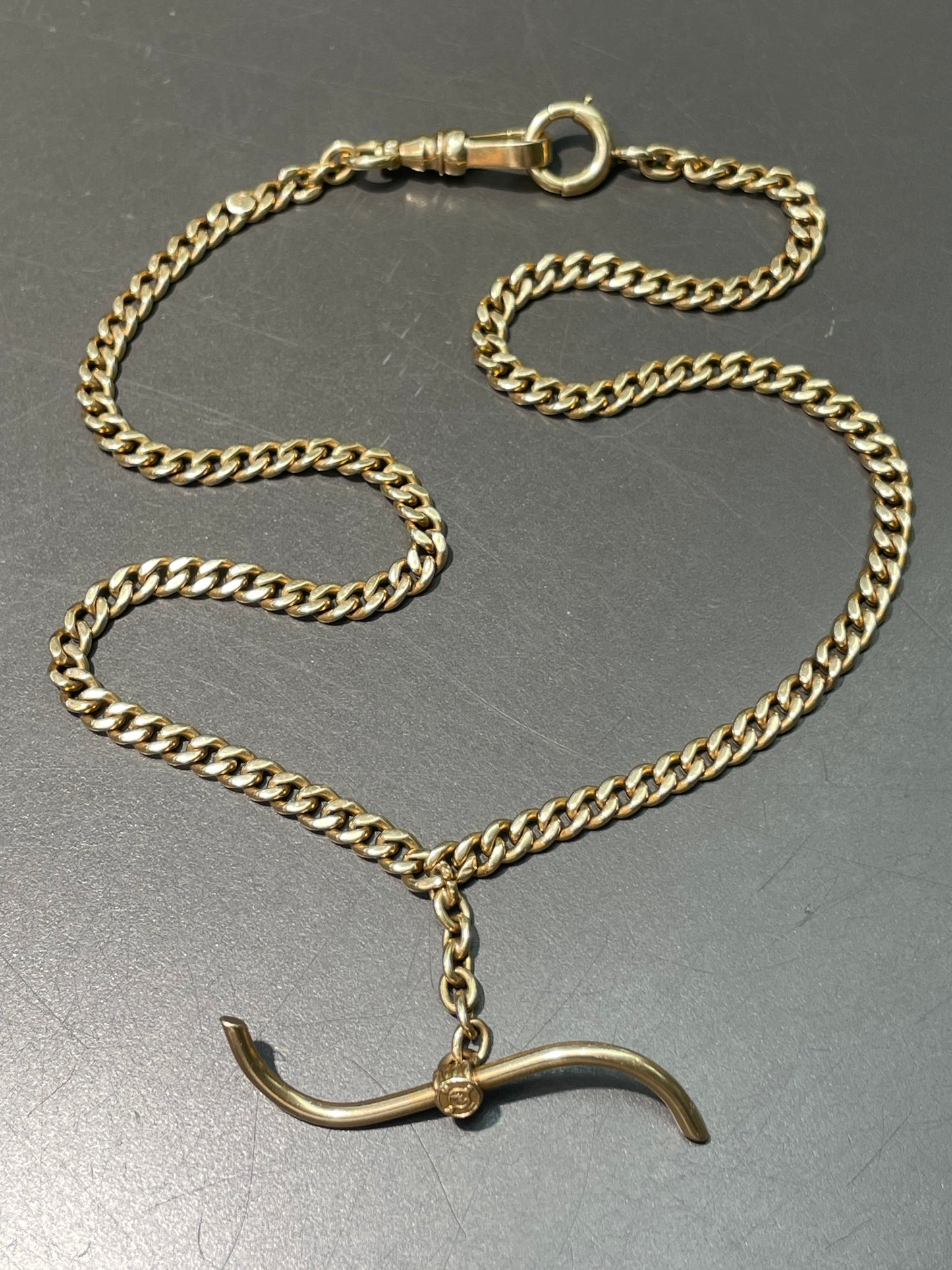 Vintage 14K Yellow Gold 4.0 mm Curb Link Albert Watch Chain Necklace