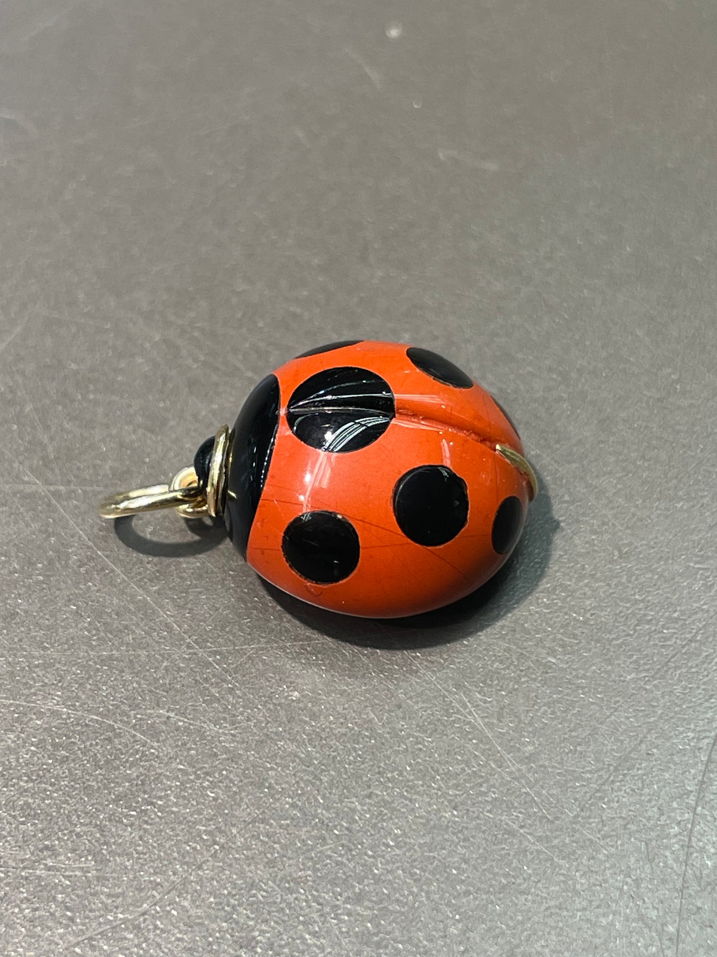 Vintage 18K Yellow Gold Gasper Onyx Inlaid Ladybug Charm Pendant
