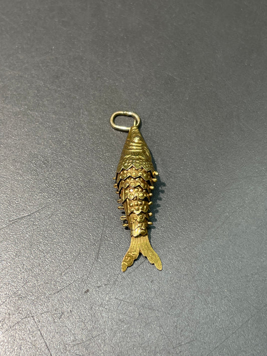 Vintage 14K Yellow Gold Articulated Fish Charm Pendant