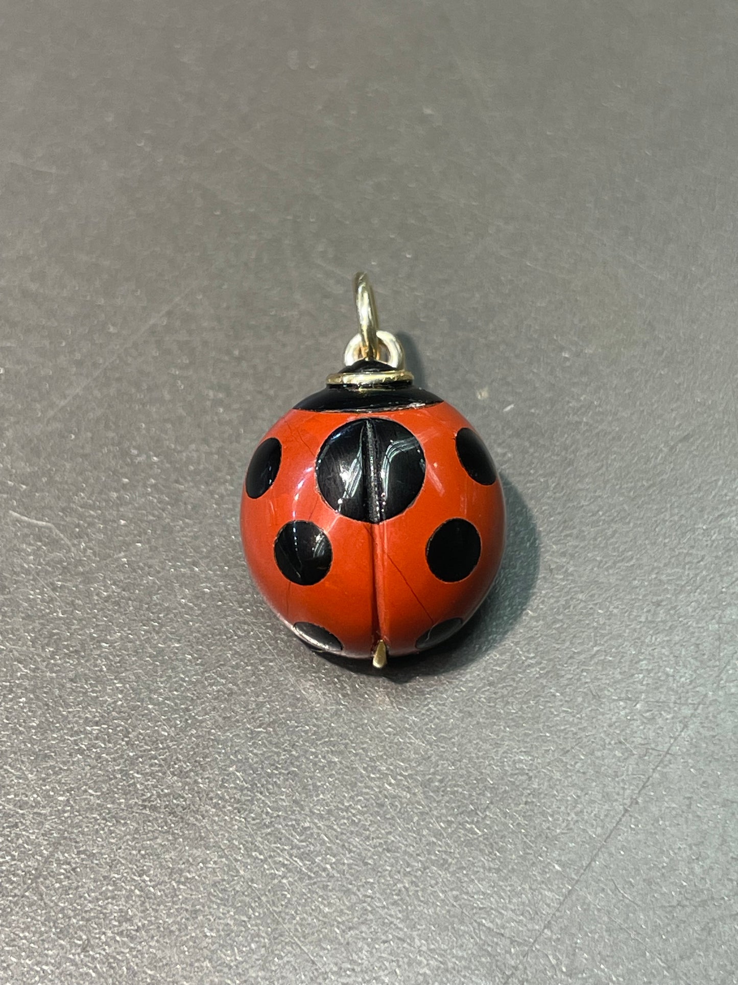 Vintage 18K Yellow Gold Gasper Onyx Inlaid Ladybug Charm Pendant