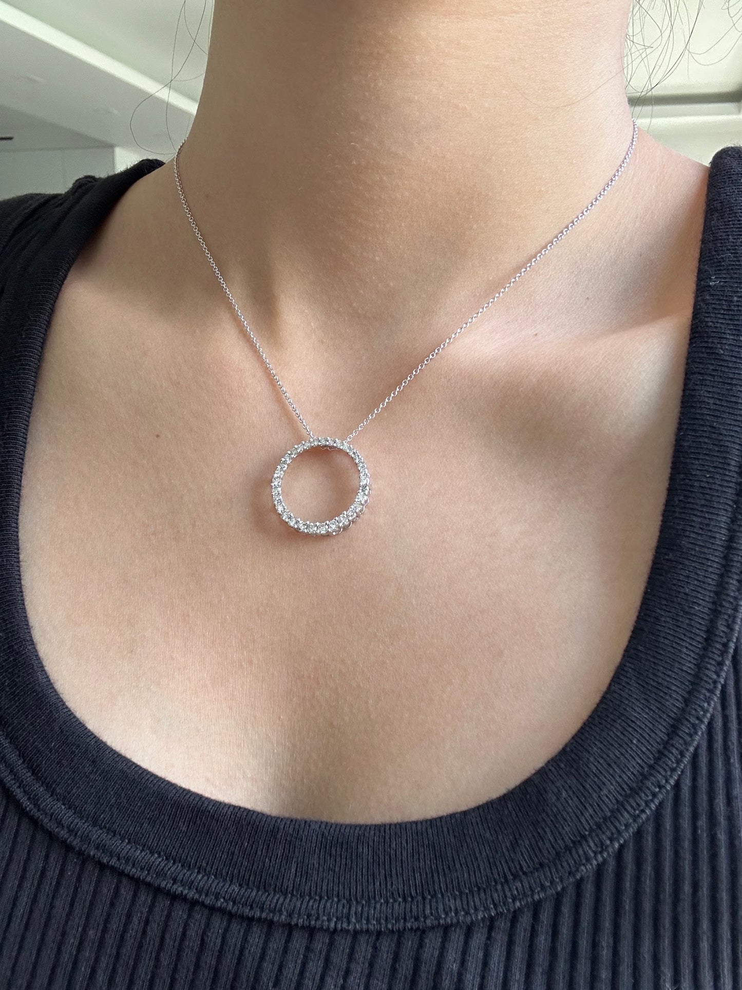 14K White Gold 0.85 CTW Diamond Open Circle Pendant