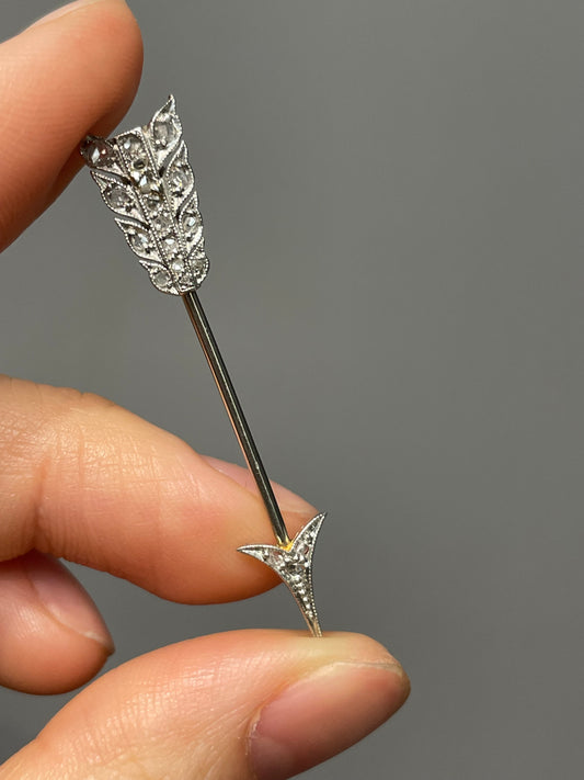 Antique Platinum 0.22 CTW Diamond Arrow Jabot Pin