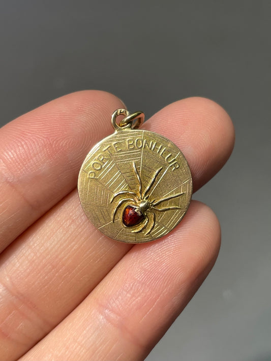 French 18K Yellow Gold "I Bring Good Luck" Porte Bonheur Charm Pendant