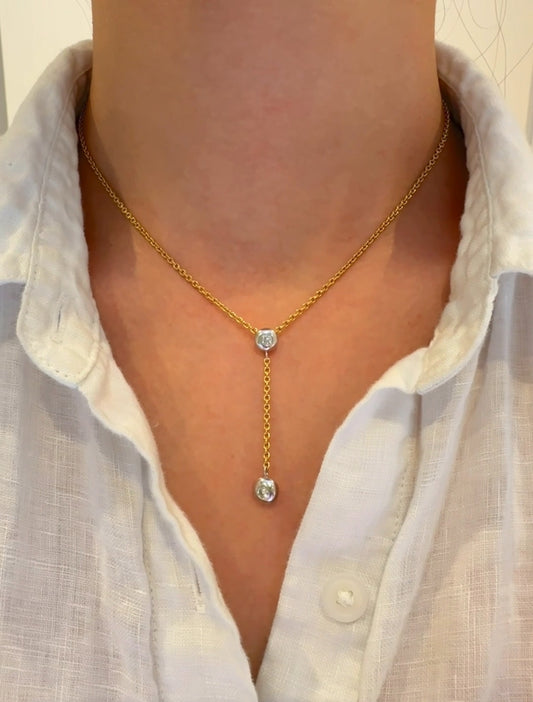 18K Yellow Gold 0.45 CTW Diamond Bezel Lariat Necklace