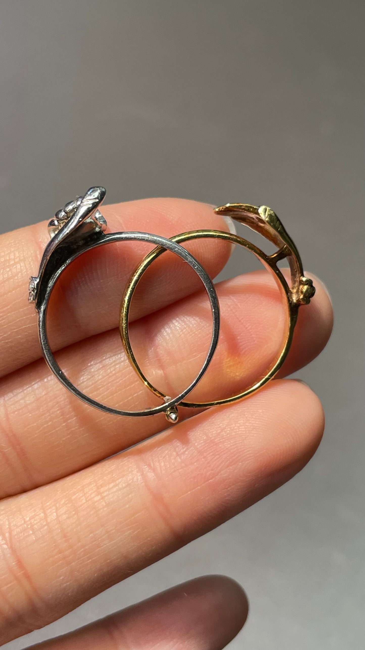 Victorian 18K Yellow Gold and Platinum Ruby Diamond Gimmel Hand Ring