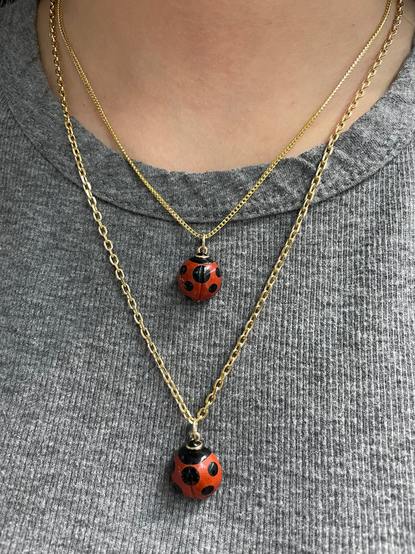 Vintage 18K Yellow Gold Gasper Onyx Inlaid Ladybug Charm Pendant
