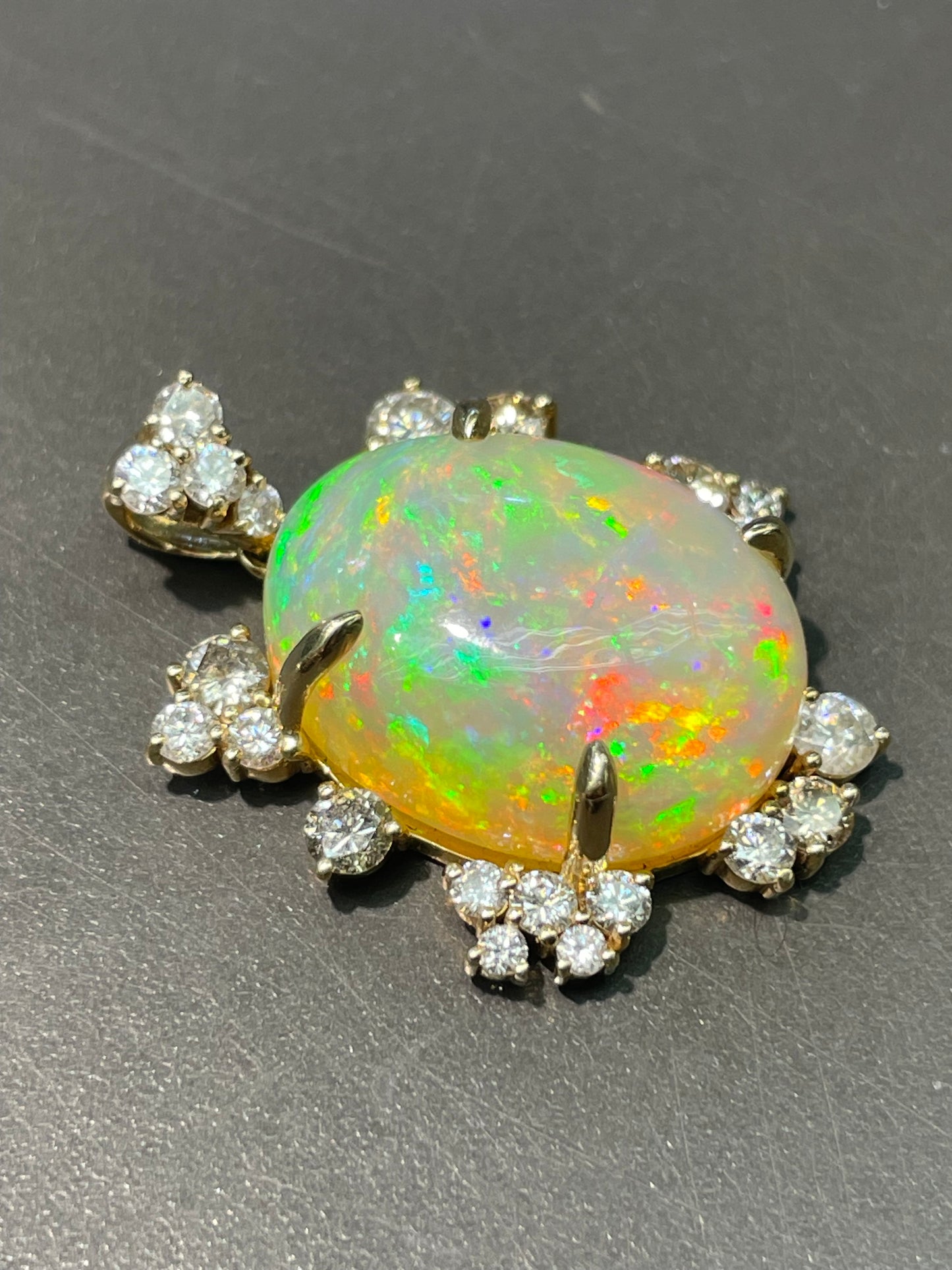 14K Yellow Gold 14.2 CTW Opal Diamond Pendant