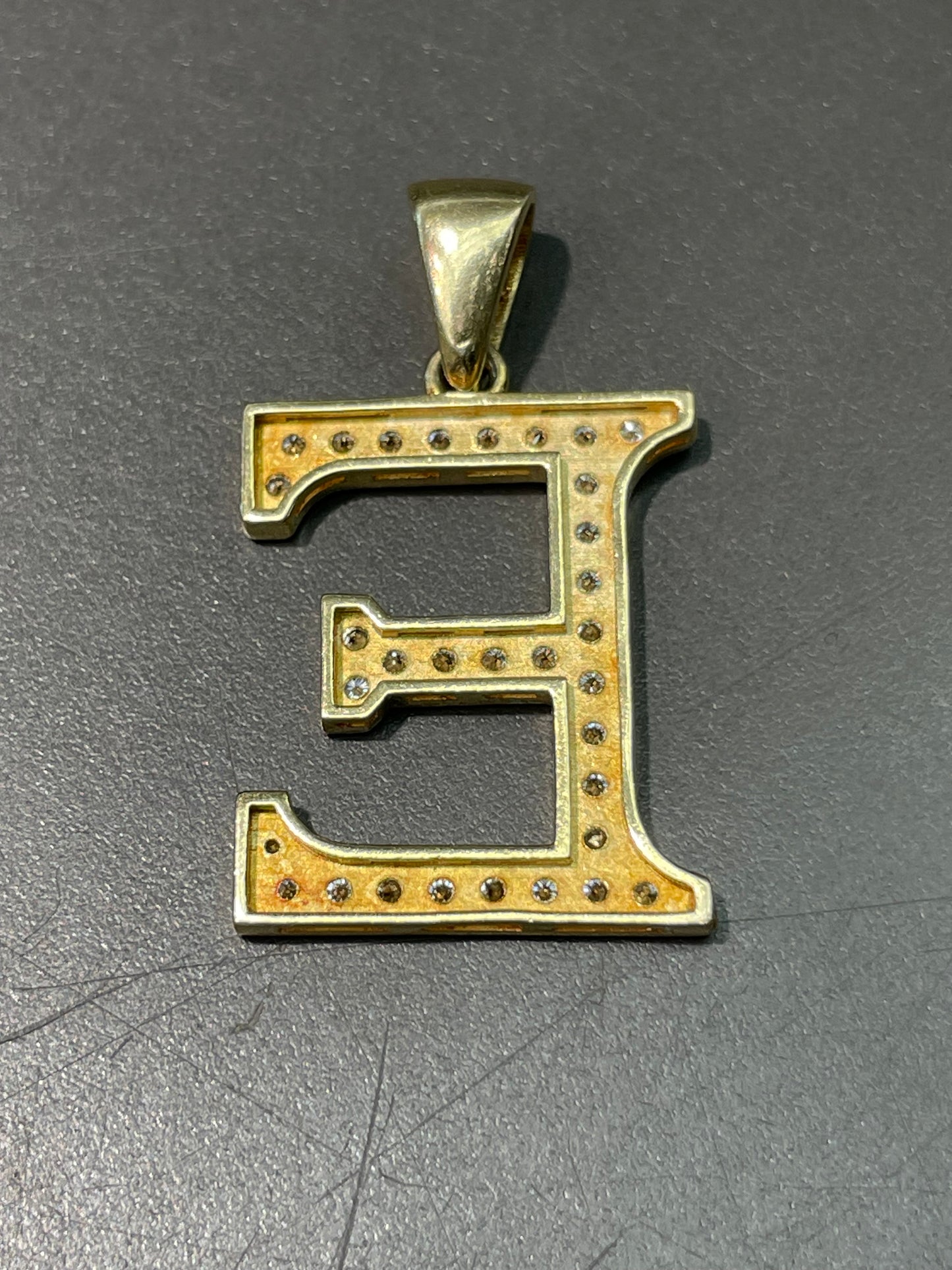 14K Yellow Gold Large E Letter 1.11 CTW Diamond Pendant