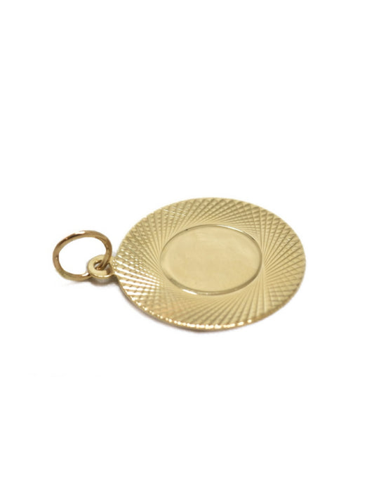 Vintage 14K Yellow Gold Engine Turned Circle Charm