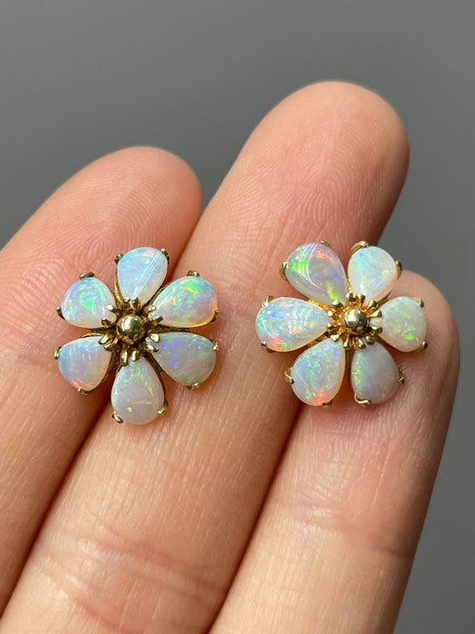 14K Yellow Gold Opal Cluster Earring