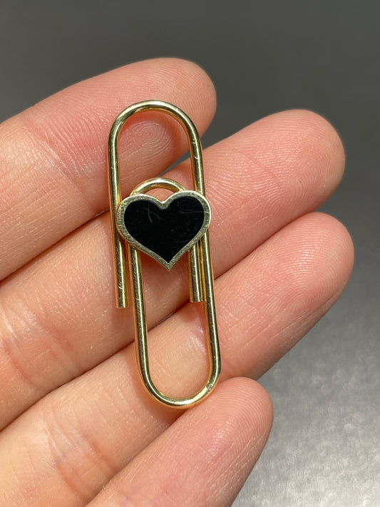 14K Gold Black Enamel Heart Paper Clip Charm