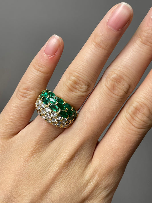 Vintage 18K Yellow Gold 1.57 CTW Diamond Emerald Bombé Ring