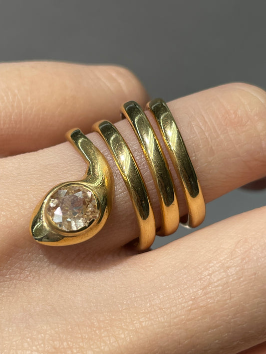 Antique Austro Hungarian 14K Gold 1.08 CTW Diamond Coiled Snake Ring