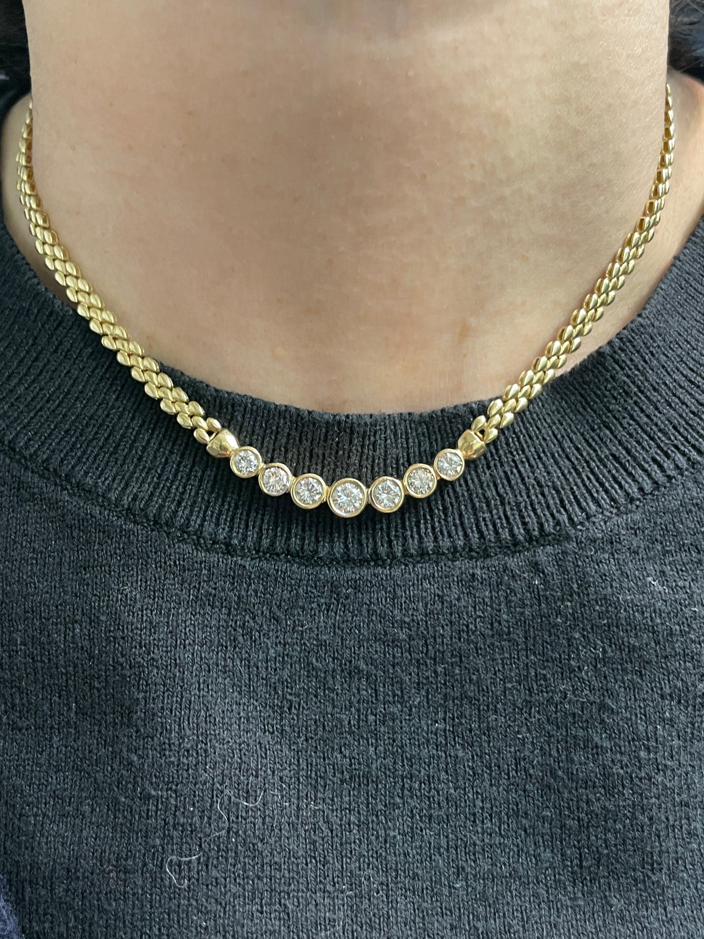 14K Yellow Gold 1.85 CTW Diamond Bezel Bubble Chain Necklace